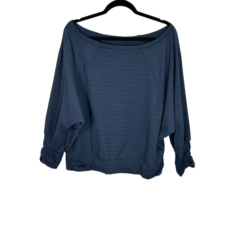 Prana Women’s Ridgeview Top Blue Striped Boatneck Raglan Sleeves Size Large View 3